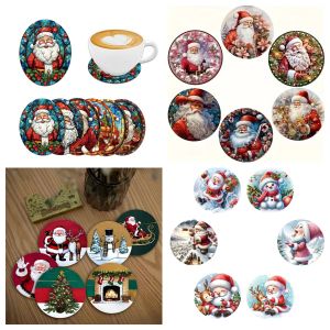 6 Gói Đế Lót Ly Bằng Gỗ In Hình Ông Già Noel Thảm Trang Trí Ngày Lễ Chống Trượt Dành Cho Các Buổi Họp Mặt Gia Đình Và Văn Phòng