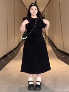 plus Size French Hepburn Style Hollow out Dress Summer Slimming Waist A-Line Long Skirt Elegant plus Size Womens Clothing