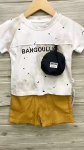 Cotton Terno for Kids Boy Off-White w/ Bag Casual Outfit 1-5yrs old E40