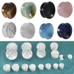 1-2PCS Colorful Stone Double Flared Concave Ear Plugs&Tunnels Cats eye /Amethyst crystal Ear Weight Strengted Piercing Earring