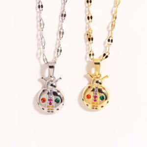 Rainbow Zircon Ladybug Necklaces For Women Animal Pendant Stainless Steel Gold Color Heart Rose Necklace Jewelry Gifts