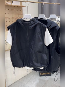 Korean Style Loose Fit Black Hoodie Vest Womens Spring Summer New Fashion Slimming Versatile Sleeveless Outerwear