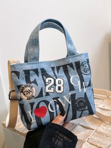 Colorful Letter Print Canvas Shoulder Bag Casual Style Womens Handbag Fresh Sweet Style Magnetic Buckle Closure Large Size
