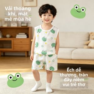 JIFANPAUL | Cartoon Print Cloud Cotton Sleeveless Set For Baby Boys And Girls Summer Wear