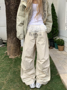 ZHL Studio American Letter Print Splicing Lace Edge Work Pants Spring Autumn Casual Street Dance Womens Trousers