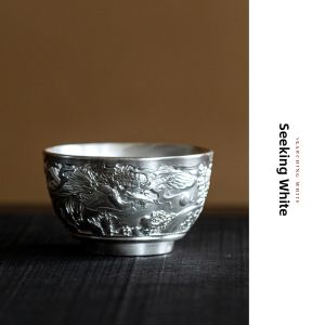 MIBAIYANWU | Pure Silver Large Capacity Vintage Chinese Luxury Tea Cup