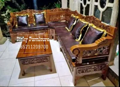 kursi tamu minimalis kayu jati lengkap busa dan bantal peluk
