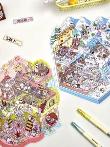 สติกเกอร์ฉาก 3 มิติ Xinmo Fun ขนาดใหญ่ 30 พร้อมสติกเกอร์ฉากจิ๋วขนาดเล็กและสติกเกอร์ตกแต่งบ้าน 3 มิติ DIY