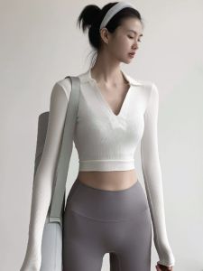 Thon Gọn Mặc Tập Yoga Nữ Mùa Xuân Mùa Thu Pilates Tập Dài Tay Áo Thoáng Khí Quần Áo Tập Thể Dục Chạy Nhanh Khô