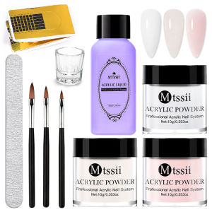 10pcs Acrylic Nail Kit Nail Acrylic Powder And Crystal Liquid Set With Nail Brush For Acrylic Nails Extension Carving Manicure