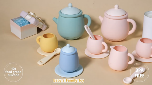 ชุดของเล่นกาน้ำชาสำหรับเด็ก ผลิตจากซิลิโคนเกรดอาหาร สไตล์นอร์ดิก ของเล่นบ้านเล่น ชุดกาน้ำชา ของดั้งเดิม