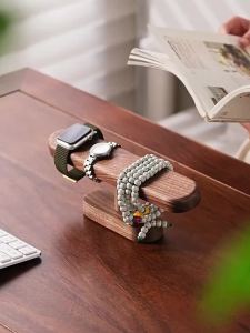 High-End Bla Walnut Wood Watch Stand Real Wood Nelace Bracelet Display Storage Ra Ele Home Organization Jewelry Box