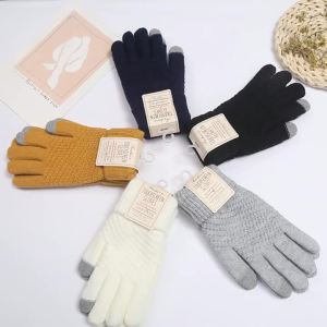 Winter Touch Screen Gloves Women Men Warm Stretch Knit Mittens Imitation Wool Full Finger Guantes Female Crochet Luvas Thicken