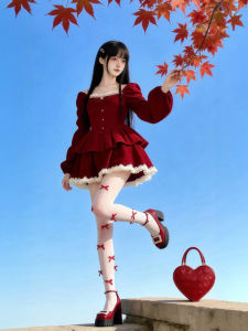 CHANGTONG | Petite Waist-Cinching Puffy Red Dress