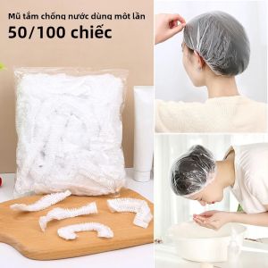 Mũ Tắm Dùng Một Lần Thân Thiện Với Môi Trường Bằng Nhựa Có Dây Thun Che Tóc Khi Nhuộm Chống Thấm Nước Dùng Cho Khách Sạn