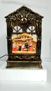 D&D Home l #040 Christmas Snow Globe Lights Nativity Scene Retro Water Spinning Glitter Festive Decoration