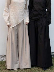 High Waist Grey Wide Leg Pants Womens Maxi Skirt Style Floor-Length Pants Spring Summer Original Style Pleated Polyester Cotton Blend