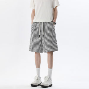 WUKONGYOUHUO | Striped Texture Drawstring Elastic Five-Pants