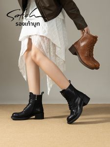 Lace-up Mid-Heel Casual Short Boots