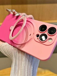 Gradient Magnetic Silicone Phone Case for Apple 15Promax 16 Lens Full Cover Anti-Fall 13Pro Rotating Stand 14Plus 12PM Durable Protective Shell