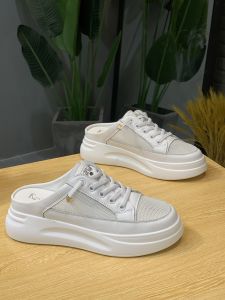 Breathable Leather Slip-On Sandals Womens Flat Platform Flatform Slippers Open-Toe Mesh Cover Kitten Heel Casual Shoes