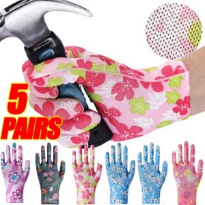 5Pairs Women Men Floral Garden Safety Gloves Yard Cleaning Non-Slip Working Gloves Household Labor Protection Gloves