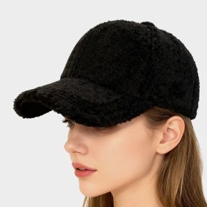 Winter Lamb Wool Solid Color Plain Baseball Cap - Warm Teddy Fleece Face-Flattering Structured Crown