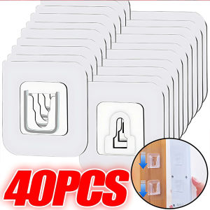 40Pcs Double Sided Adhesive Wall Hooks Waterproof Transparent Adhesive Hooks Wall Mount Hook in the Bathroom for Kitchen Organizer