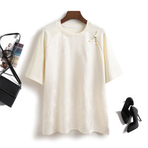 New Chinese Style National Trend T-Shirt Womens round Neck Splicing Embroidery Short Sleeve Patchwork Top Summer Fashion