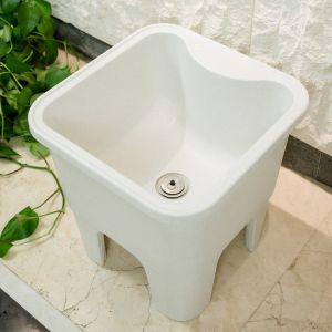 Quartz Stone Laundry Tub Balcony Integrated Sink Outdoor Wash Basin Laundry Inter-Platform Basin with Washboard For Home Courtyard Pool