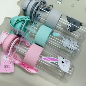 500ml Plastic Water Bottle for Kids with Straw and Shoulder Strap Cute Animals Design BPA FREE