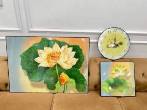 Tranh và đồng hồ treo tường kim trôi Decor phòng xinh combo 3 bức tranh và đồng hồ kim trôi chạy em ru