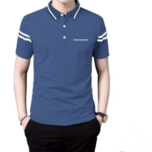 Best seller!! Kaos kerah daun saku garis lengan pendek - Baju kaos berkerah