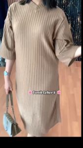 MELIA Tunik knit polos lengan panjang bahan Knit 100%-Tunik polos wanita knit hornet terbaru