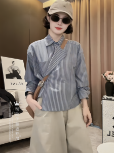 Elegant Style Womens Long Sleeve Polo Collar Striped Shirt Casual Design Autumn New Arrival Comfortable Breathable Fashion Ladies Shirt