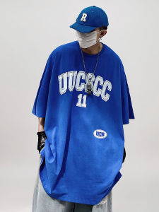 UUCSCC Summer Oversize Short Sleeve T-Shirt Couple Letter Print Loose Fit Youth Fashion Cotton Polyester Blend round Neck