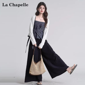 La Chapelle | Plaid Sleeveless Tank Vest Cardigan Casual Wide Leg Pants 3 Piece Set