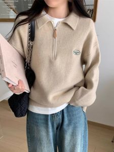 Loose Womens Polo Neck Knitwear Half Zipper Design Comfortable Inner Shirt Lazy Style Autumn Winter New Arrival Solid Color