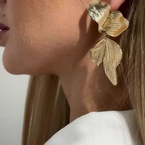 Ingemark Exaggeration Metal Plant Tree Leaf Pendant Earring for Women Vintage Exquisite Gold Color Piercing Ear Jewelry New Gift