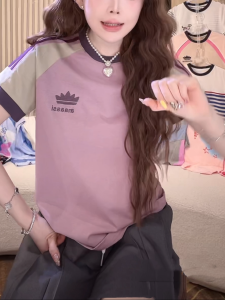 Áo Thun Cotton Tay Ngắn Thêu Chữ Màu Khối Nặng Thời Trang Thường Ngày Mùa Hè 2025 Dành Cho Nữ Chất Liệu Cotton Nguyên Chất Cổ Tròn Dài Thông Thường