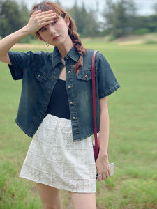 Autumn Dawn Hong Kong Style Loose Fit Short Sleeve Denim Jacket Thin Casual Wear Summer Outerwear Top for Young Women
