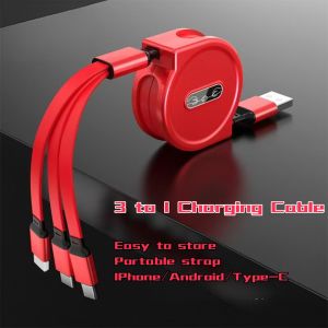 120cm 3-in-1 USB Charge Cable Retractable Portable for iPhone 12/X/8 Samsung S9 Micro USB Type C Charging Cable