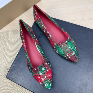 Comfortable Large Size Winter Flat Shoes Christmas Pattern Knitted Snowflake Womens Slip-On Fashion Single Shoes Anti-Slip