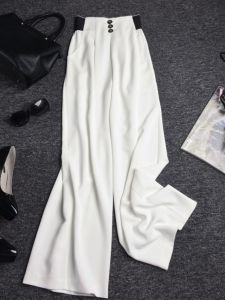 กางเกงขายาวทรงหลวมเอวสูงสีขาว ทรงสตรีทสไตล์ ฤดูใบไม้ร่วง/ฤดูหนาว กางเกงขายาวลำลองสำหรับผู้หญิง กางเกงขายาวทรงหลวมสบายๆ