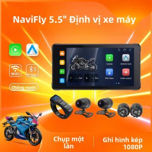 Màn Hình Hiển Thị Mũ Bảo Hiểm Xe Máy Không Dây NaviFly 5.5 Inch Chống Nước IPX7 Hỗ Trợ Carplay Android Auto Camera Kép DVR TPMS Dẫn Đường