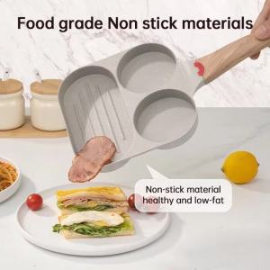 Three in one multifunctional breakfast pan with wooden handle and frying pan with oil brush universal non