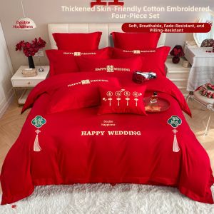NAIYOUCHENG | High-end Red Phoenix and Dragon Wedding Bedding Set 3 Pieces