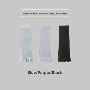 miiow | Womens Summer Thin Five-Finger Socks Mesh Breathable Sweat-Absorbing Antibacterial Mid-Calf Separate Toe Socks Cotton Polyester Blend