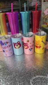 Cốc giữ nhiệt họa tiết hoạt hình đáng yêu dung tích 600ml kèm sticker tiện lợi