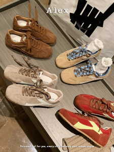 Fashionable Retro Red Color Block round Square Head Casual Style Womens Shoes Real Sheep Leather Deoxynucleotide Board Shoes